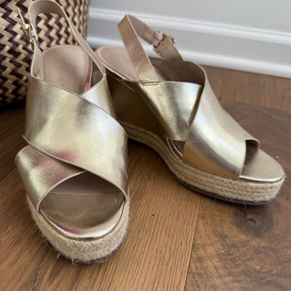 H by Halston Gold Leather Stella Slingback Wedge Sandal 7 - Picture 3 of 10